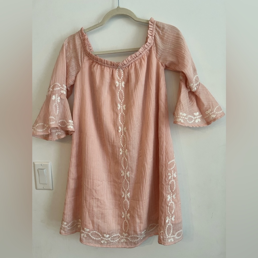 Foxiedox Blush Pink Embroidered Off-Shoulder Dress – Size S - Picture 5 of 5